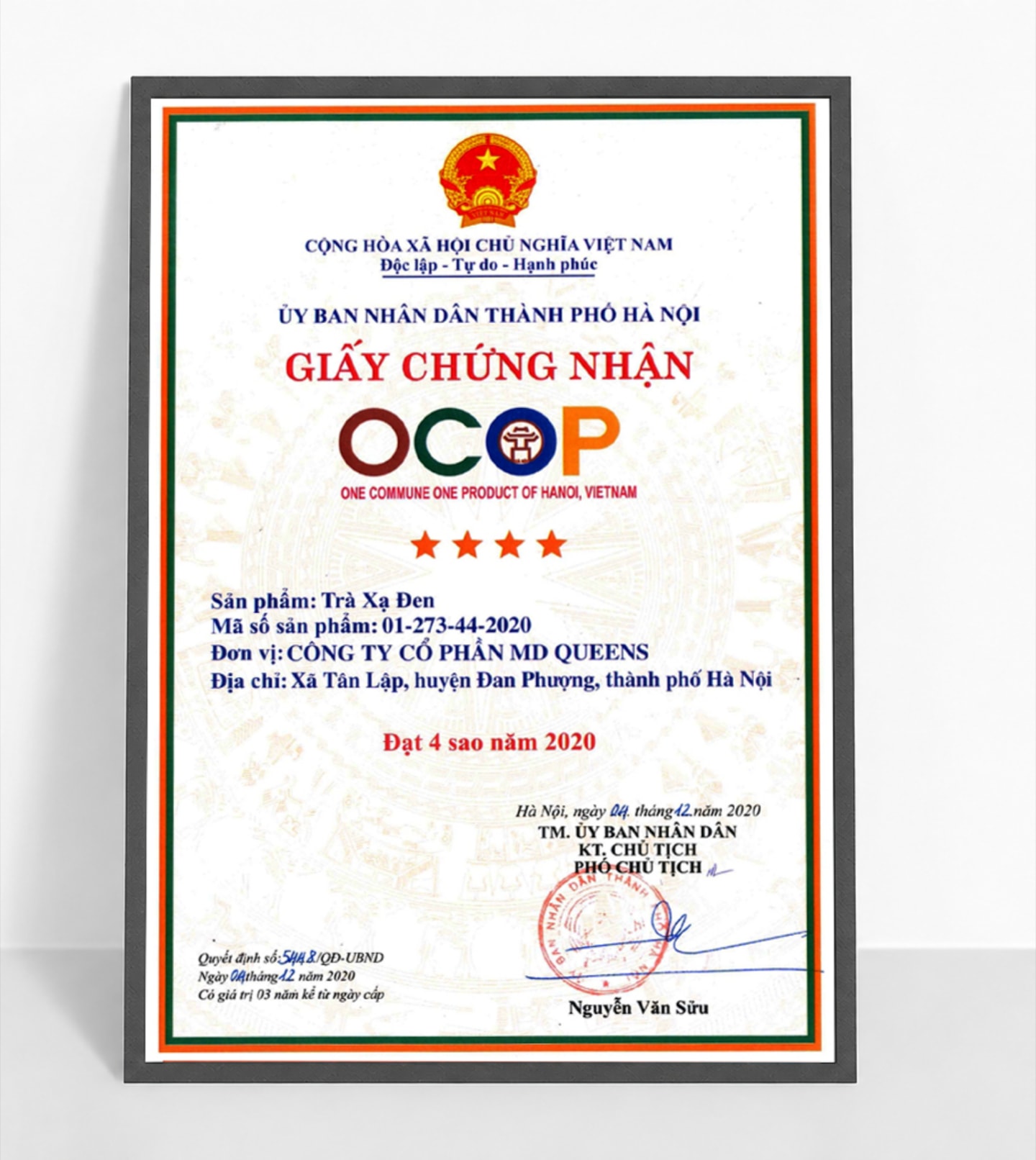 Chứng nhận sản phẩm OCOP đạt 4 sao năm 2020