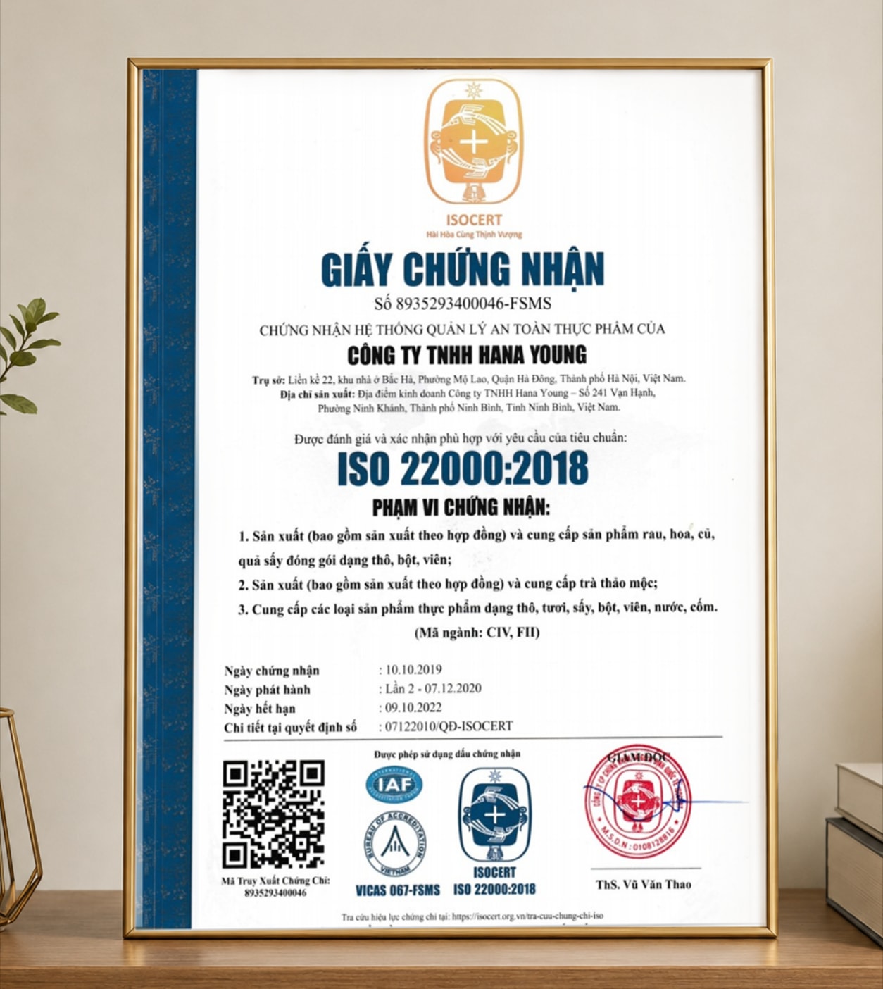 Chứng nhận tiêu chuẩn ISO 22000:2018
